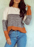 Dokotoo Womens Color Block Sweaters Long Sleeve Crewneck Pullover Knit Jumper Tops