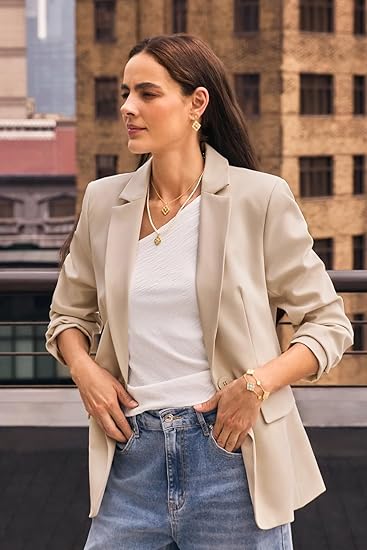 Cicy Bell Womens Casual Blazers Open Front Long Sleeve Work Office Suit Jackets Blazer