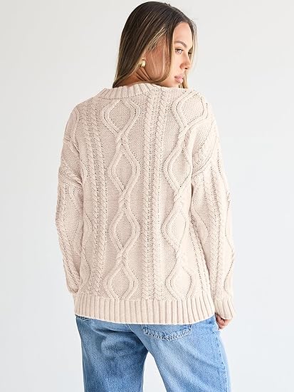 Trendy Queen Women's Oversized Cable Knit Crewneck Sweaters