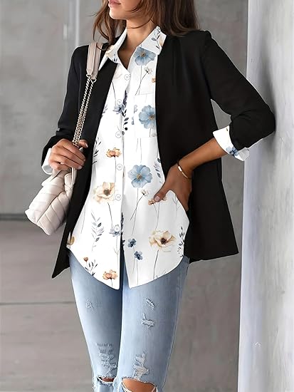 Zeagoo Womens Button Down Shirt Long Sleeve Blouse Business Work Tops Dressy Casual Floral Printed Outfits with Pocket